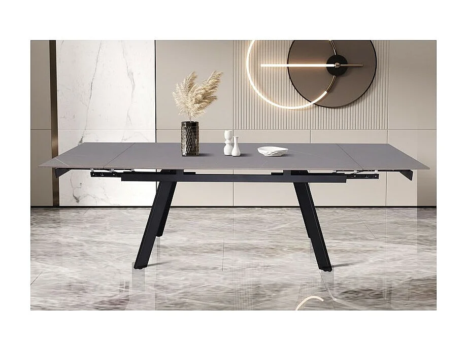 Ausziehbarer Esstisch für 10 Personen mit grauer Steinplatte, Kollektion LAROS. Struktur aus Metall.