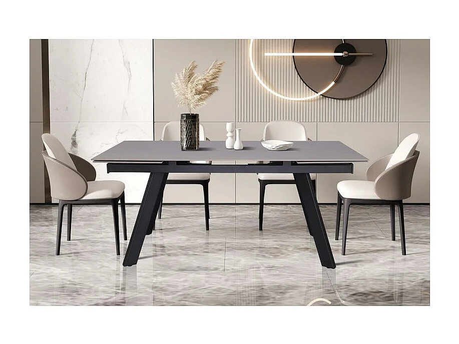 Ausziehbarer Esstisch für 10 Personen mit grauer Steinplatte, Kollektion LAROS. Struktur aus Metall.