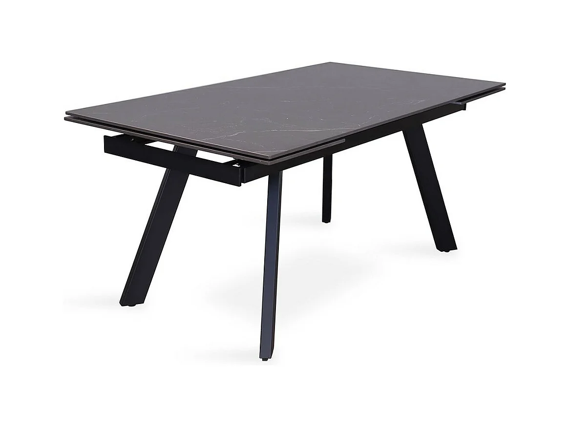 Table à manger extensible pour 10 personnes avec plateau en pierre noire collection LAROS. Structure en métal.