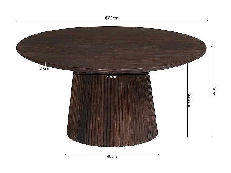 Runder Couchtisch MITCHEL – Exotisches Mangoholz, braun, Durchmesser 80 cm