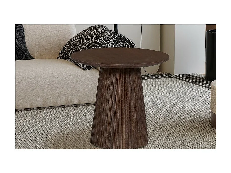Table basse ronde collection MITCHEL en bois exotique de manguier brun diamètre 50 cm