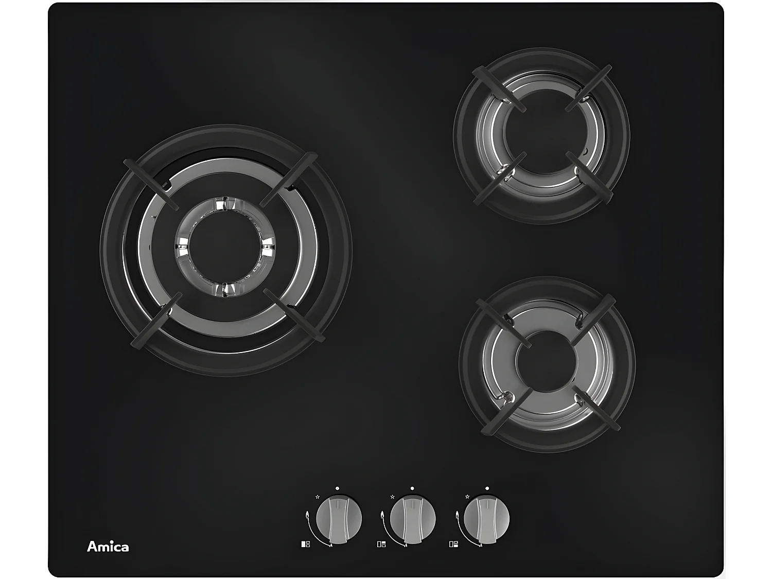Amica Table de cuisson gaz 60cm 3 feux noir - ag3631n