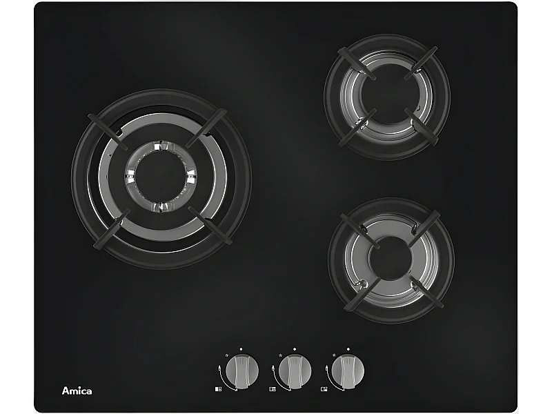 Amica Table de cuisson gaz 60cm 3 feux noir - ag3631n