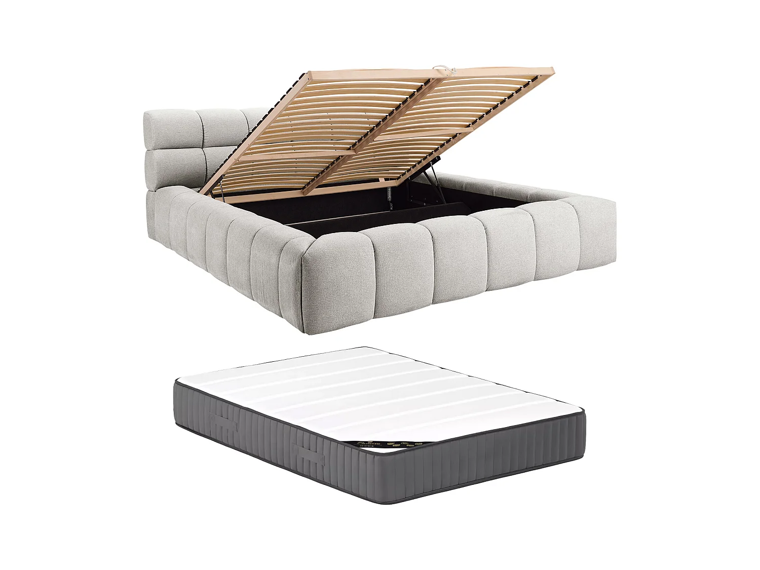 Bed met opbergruimte 160 x 200 cm - Stof - Lichtgrijs + matras - FORVIK van Pascal Morabito