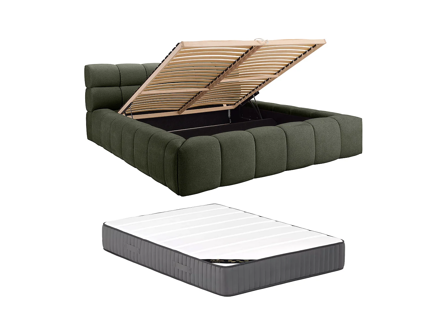 Lit coffre 160 x 200 cm - Tissu - Vert + Matelas - FORVIK de Pascal Morabito