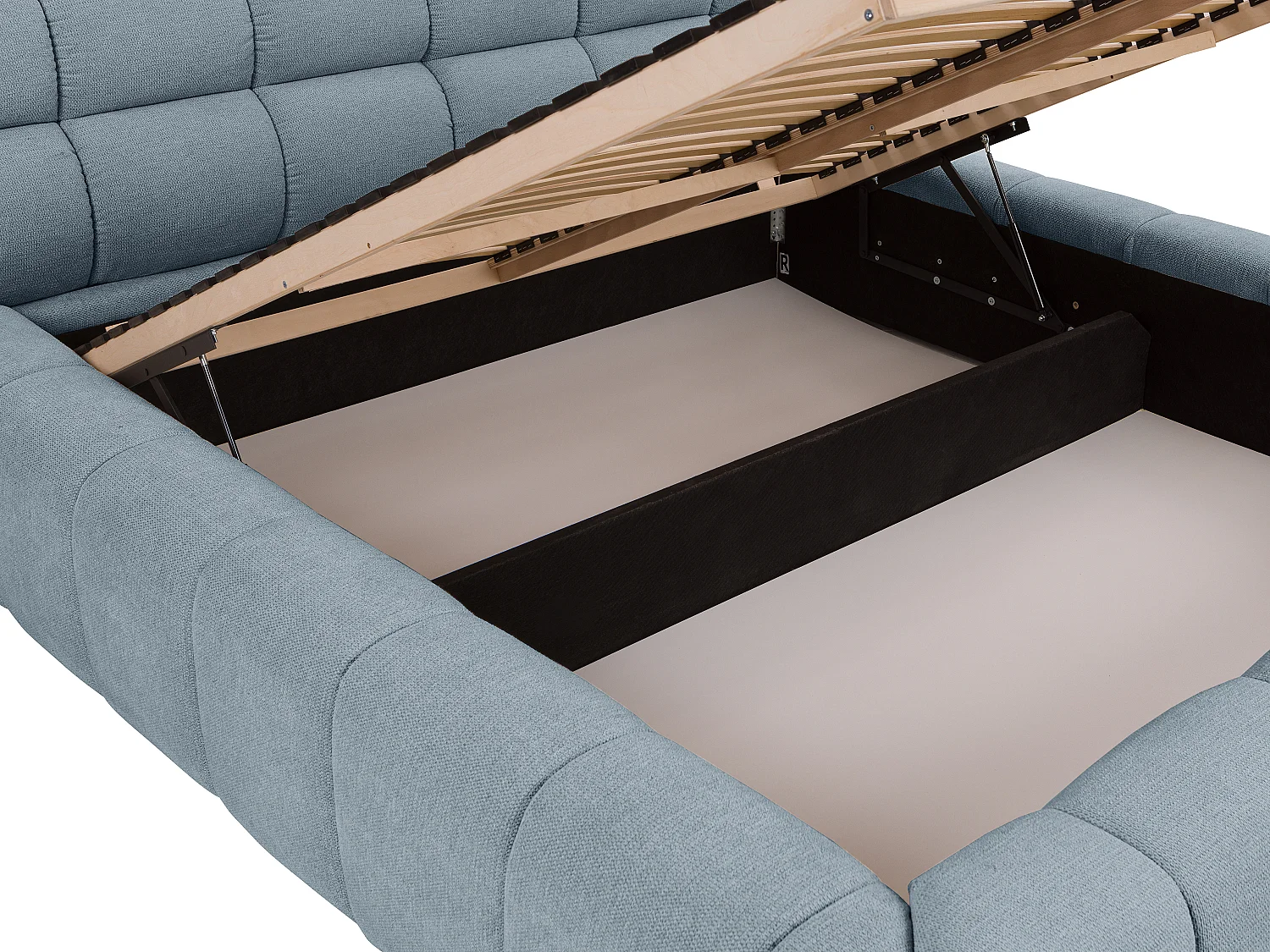 Bett mit Bettkasten + Matratze - 180 x 200 cm - Stoff - Hellblau - FORVIK von Pascal Morabito