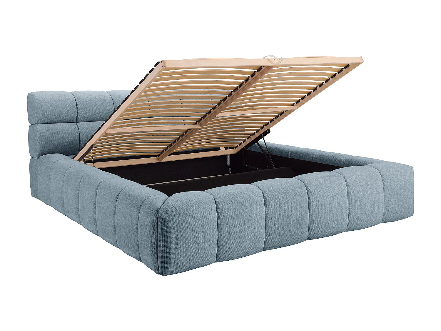 Bett mit Bettkasten + Matratze - 180 x 200 cm - Stoff - Hellblau - FORVIK von Pascal Morabito