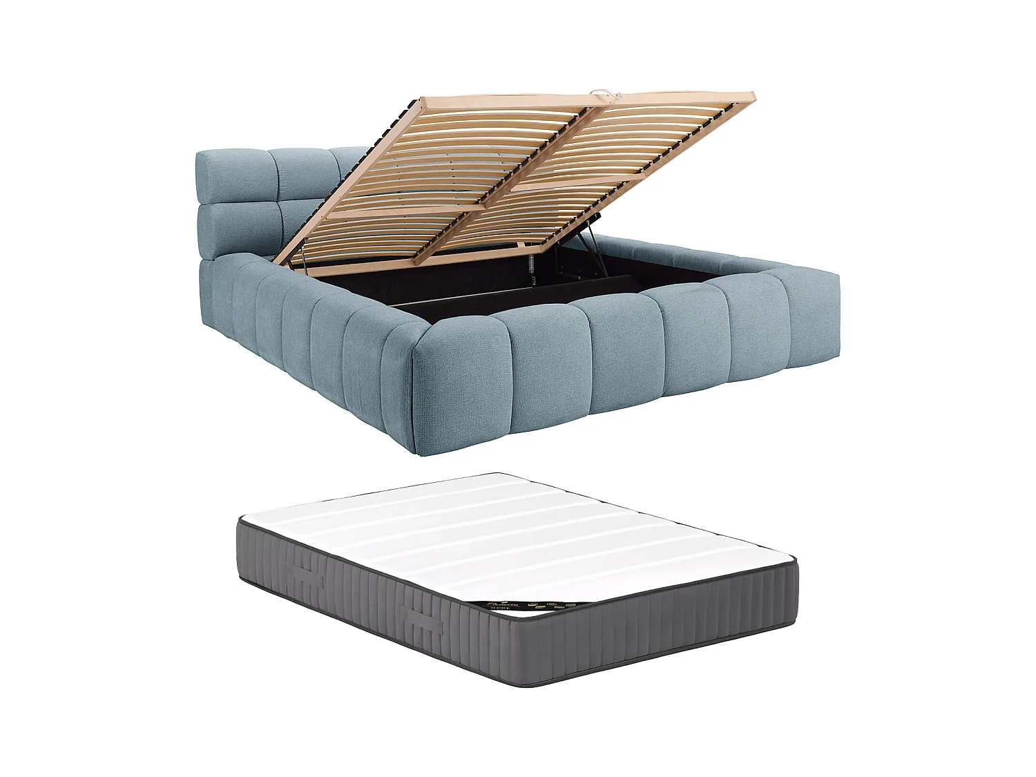 Lit coffre 180 x 200 cm - Tissu - Bleu ciel + Matelas - FORVIK de Pascal Morabito
