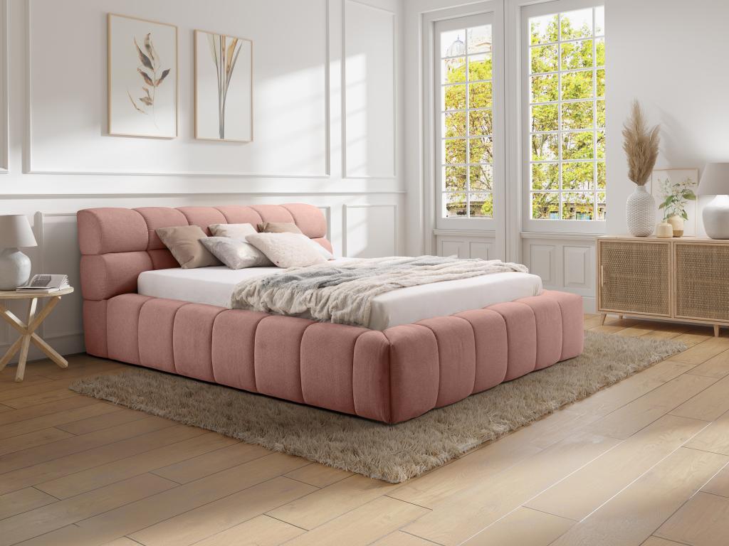 Lit coffre 180 x 200 cm - Tissu - Rose + Matelas - FORVIK de Pascal Morabito