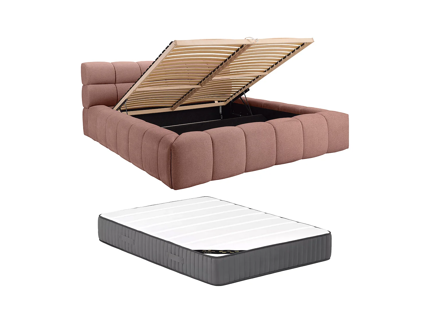 Lit coffre 180 x 200 cm - Tissu - Rose + Matelas - FORVIK de Pascal Morabito