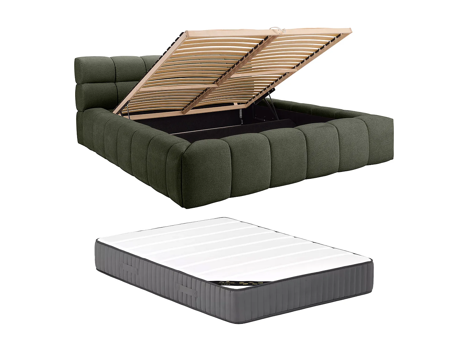 Lit coffre 180 x 200 cm - Tissu - Vert + Matelas - FORVIK de Pascal Morabito