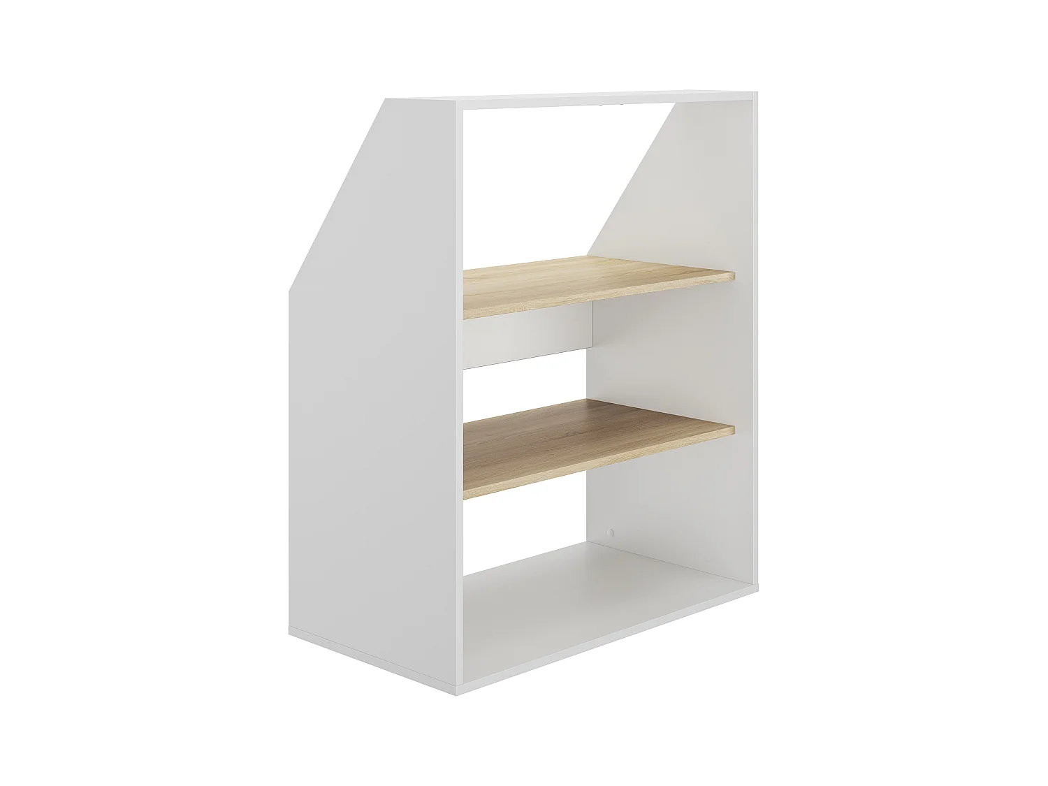 Schrank unter Dachschräge mit 2 Regalböden - Weiß & Holzfarben - ADEZIO