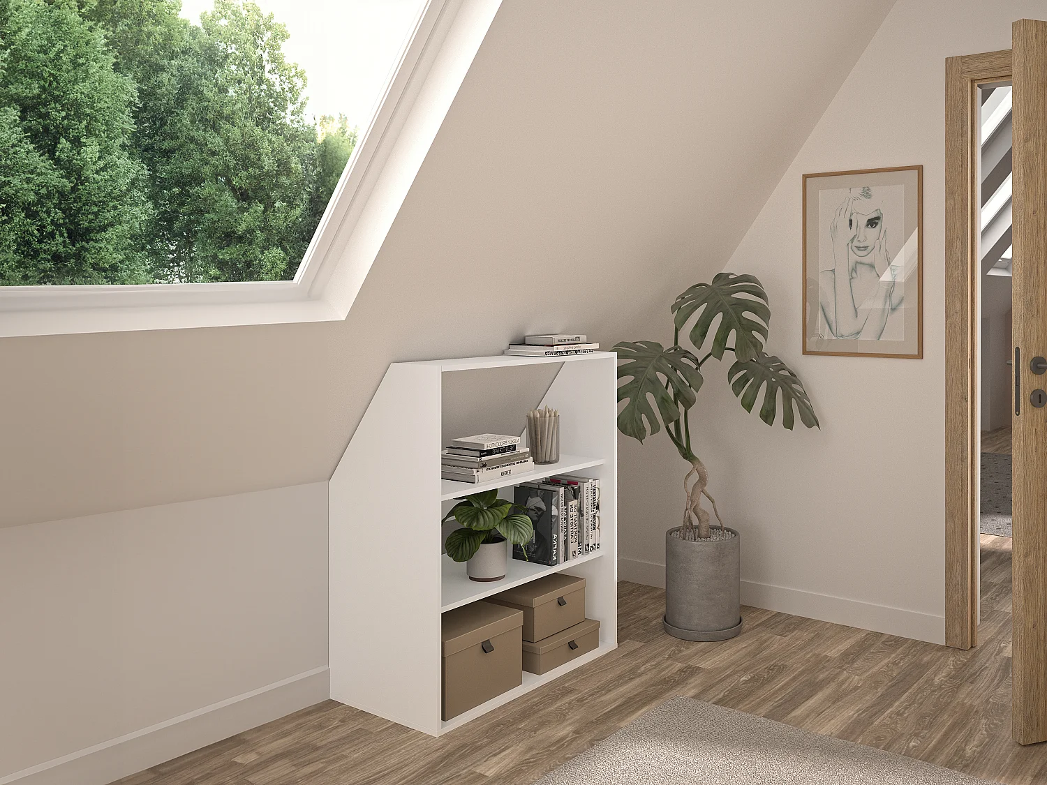 Schrank unter Dachschräge mit 2 Regalböden - Weiß - ADEZIO