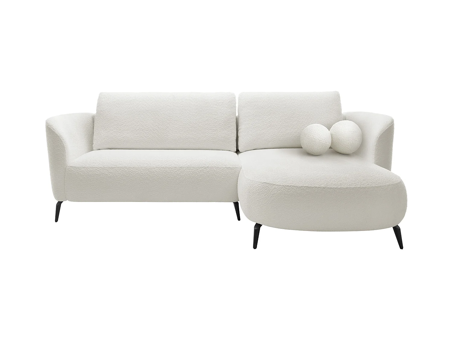 Canapé d'angle droit convertible en tissu bouclette blanc ivoire AREMIA