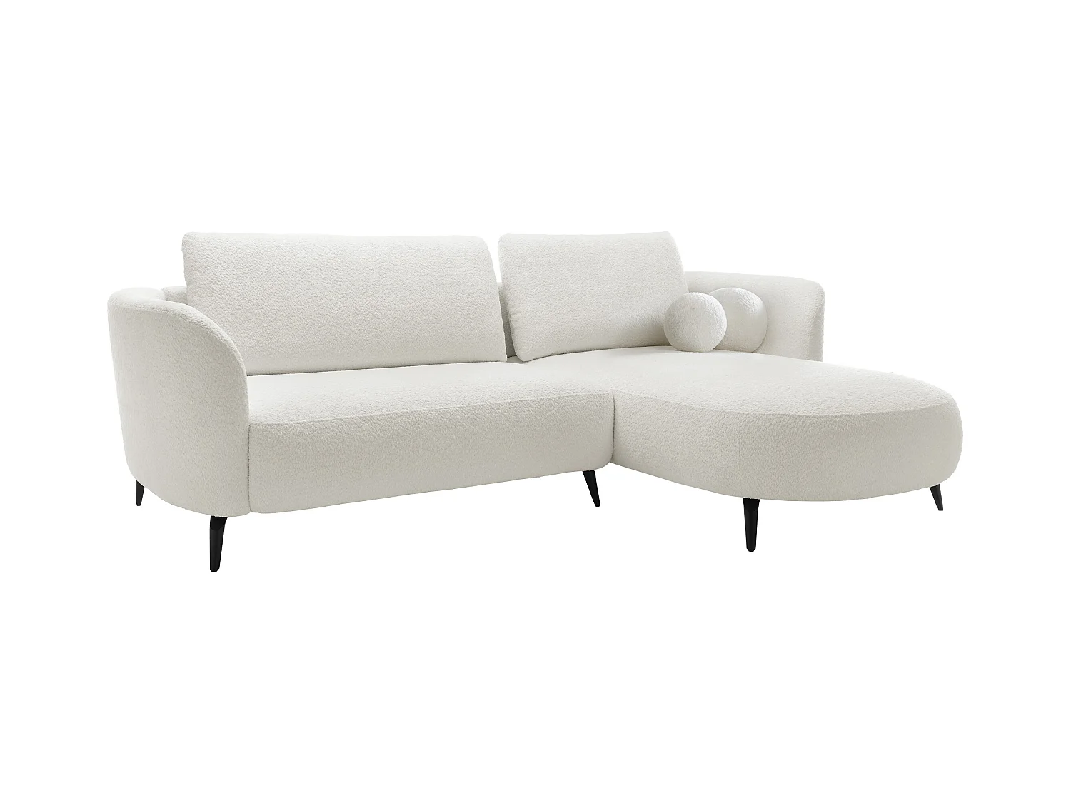 Canapé d'angle droit convertible en tissu bouclette blanc ivoire AREMIA