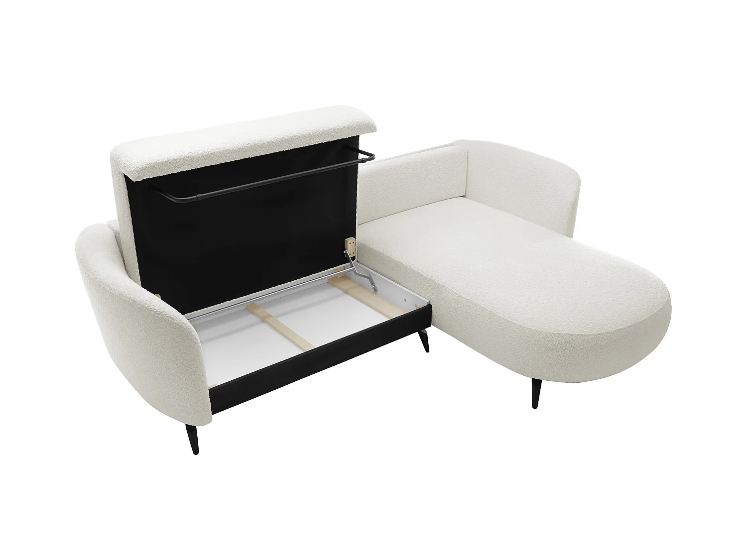 Canapé d'angle droit convertible en tissu bouclette blanc ivoire AREMIA