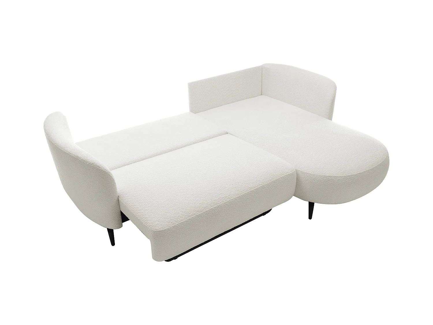 Canapé d'angle droit convertible en tissu bouclette blanc ivoire AREMIA