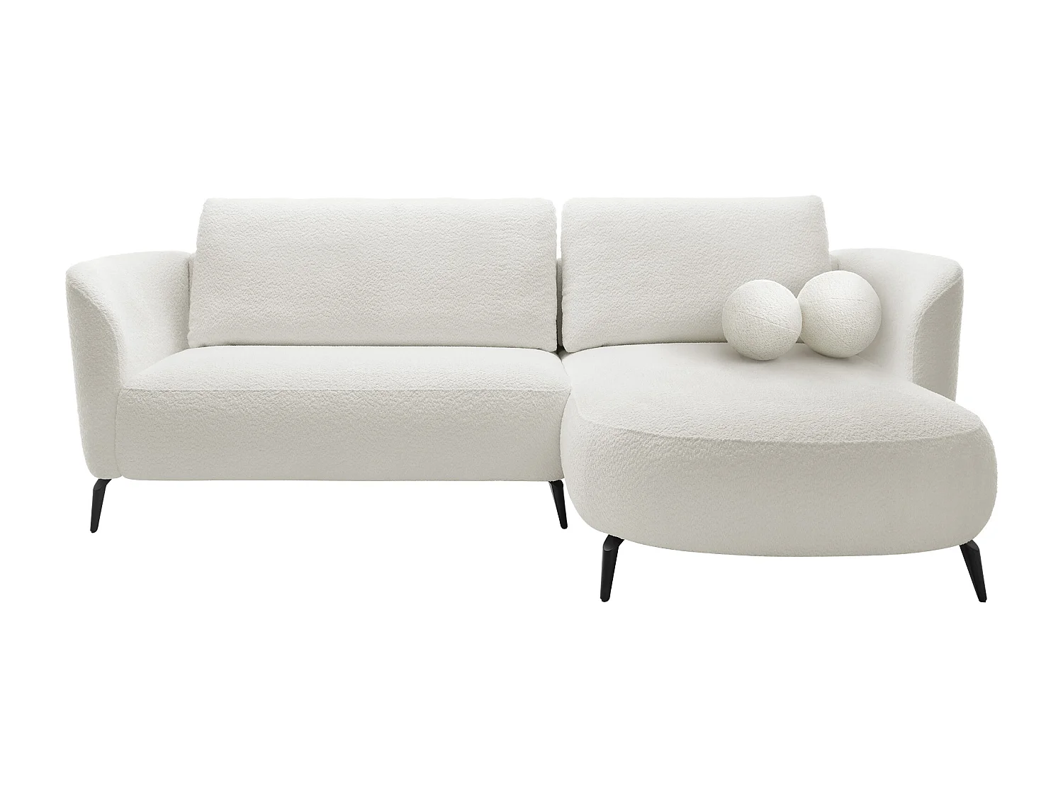 Canapé d'angle droit convertible en tissu bouclette blanc ivoire AREMIA