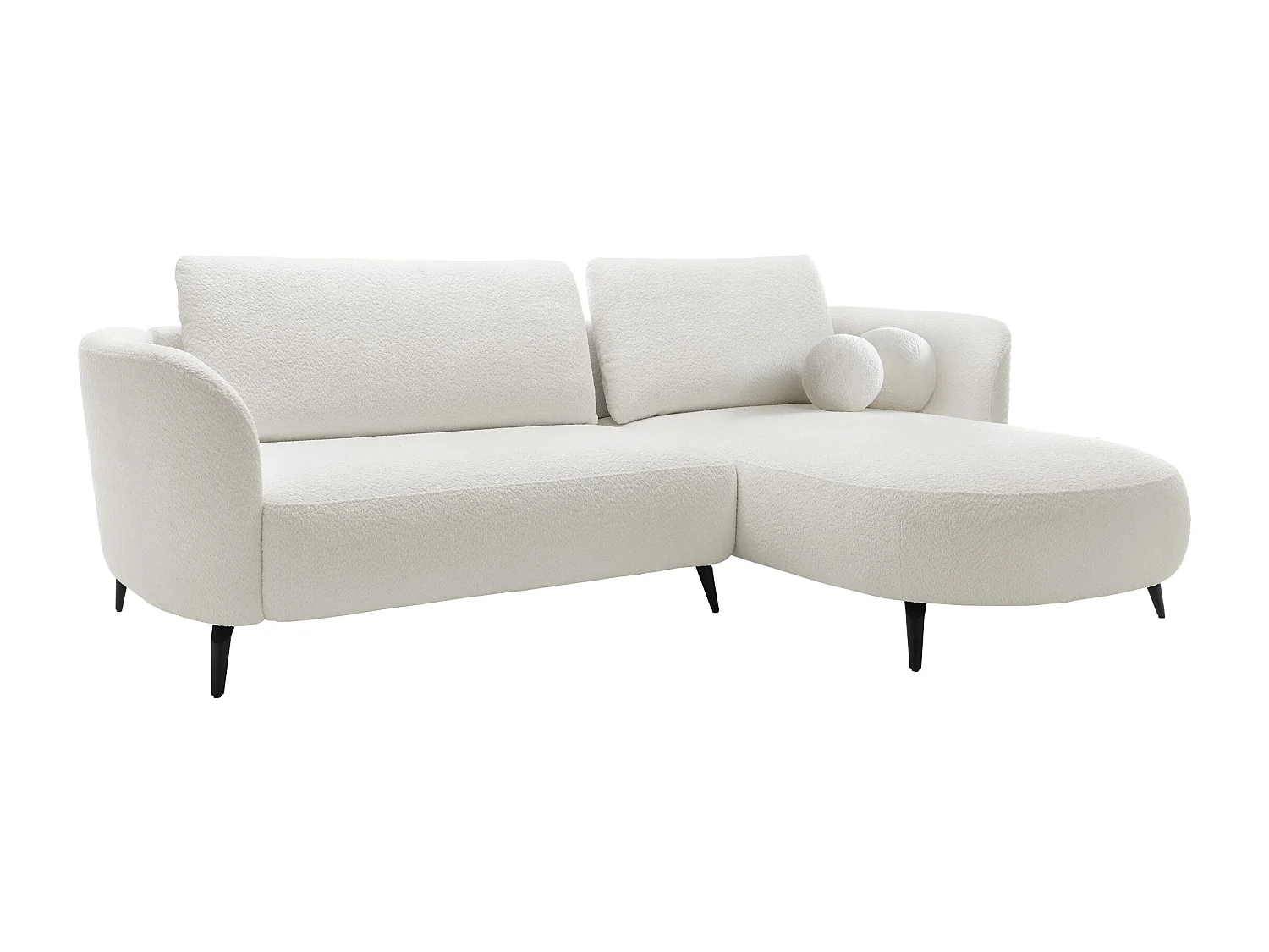 Canapé d'angle droit convertible en tissu bouclette blanc ivoire AREMIA