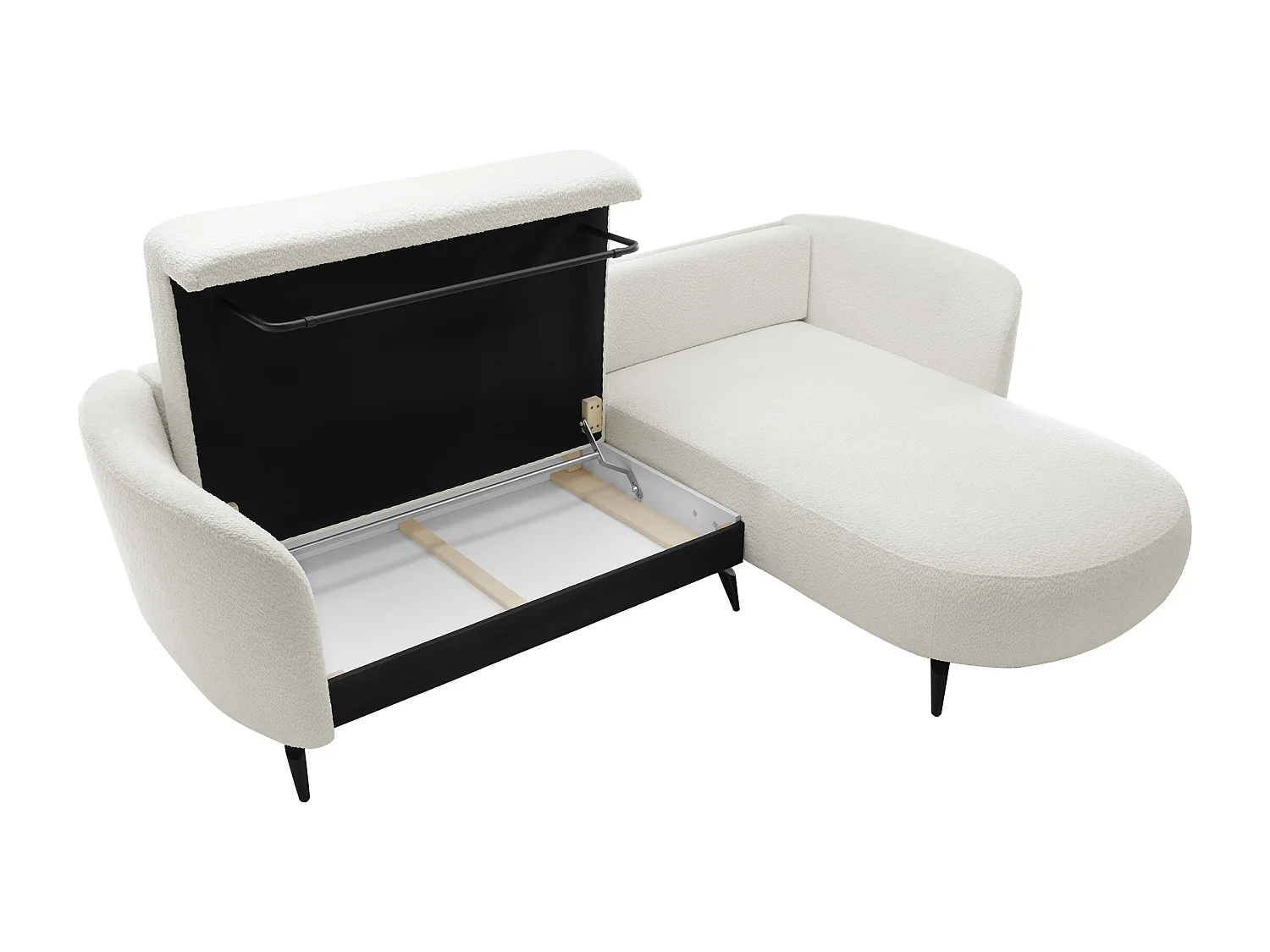 Canapé d'angle droit convertible en tissu bouclette blanc ivoire AREMIA