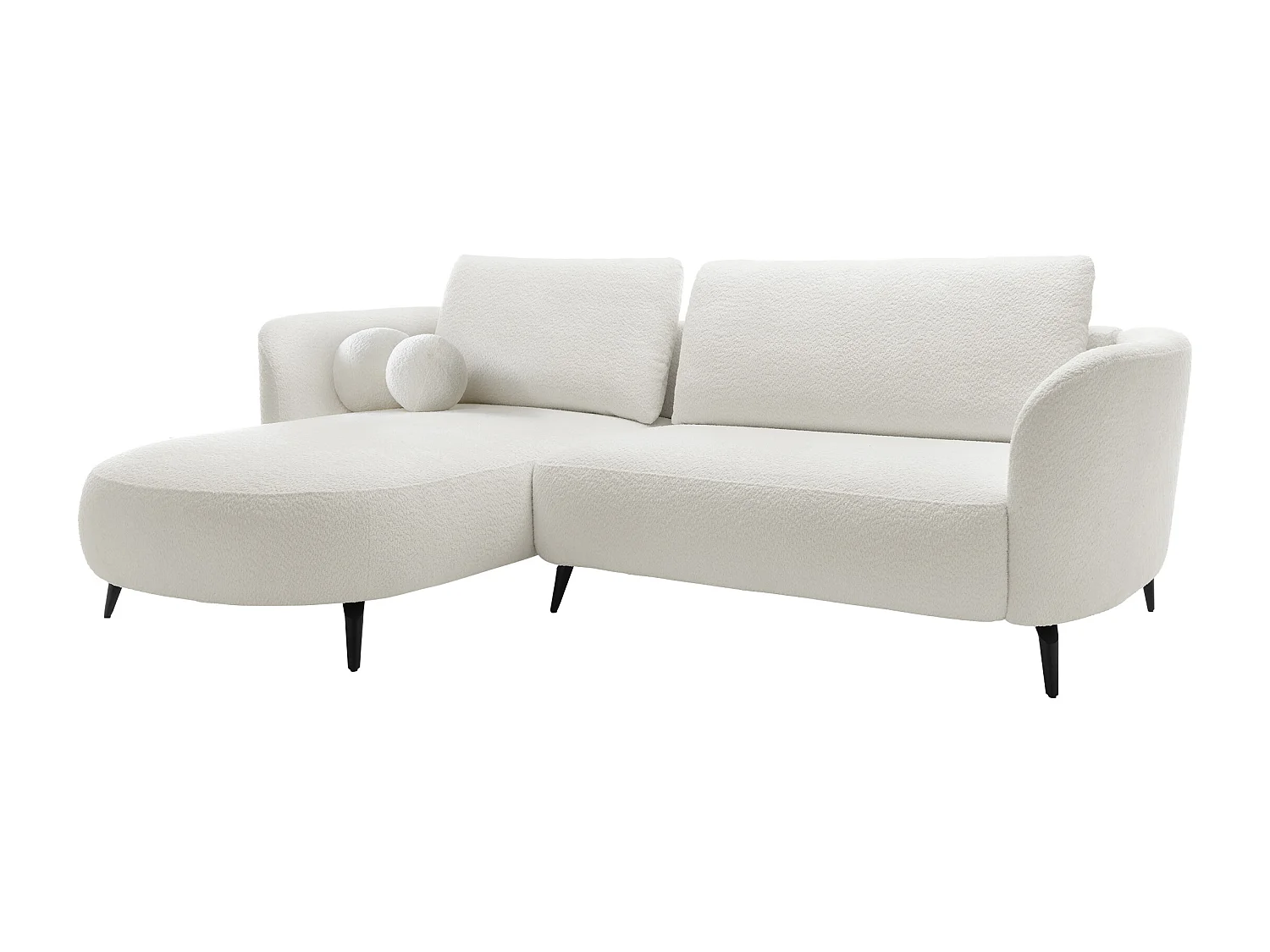 Sofá de canto esquerdo convertível tecido bouclé branco marfim - AREMIA