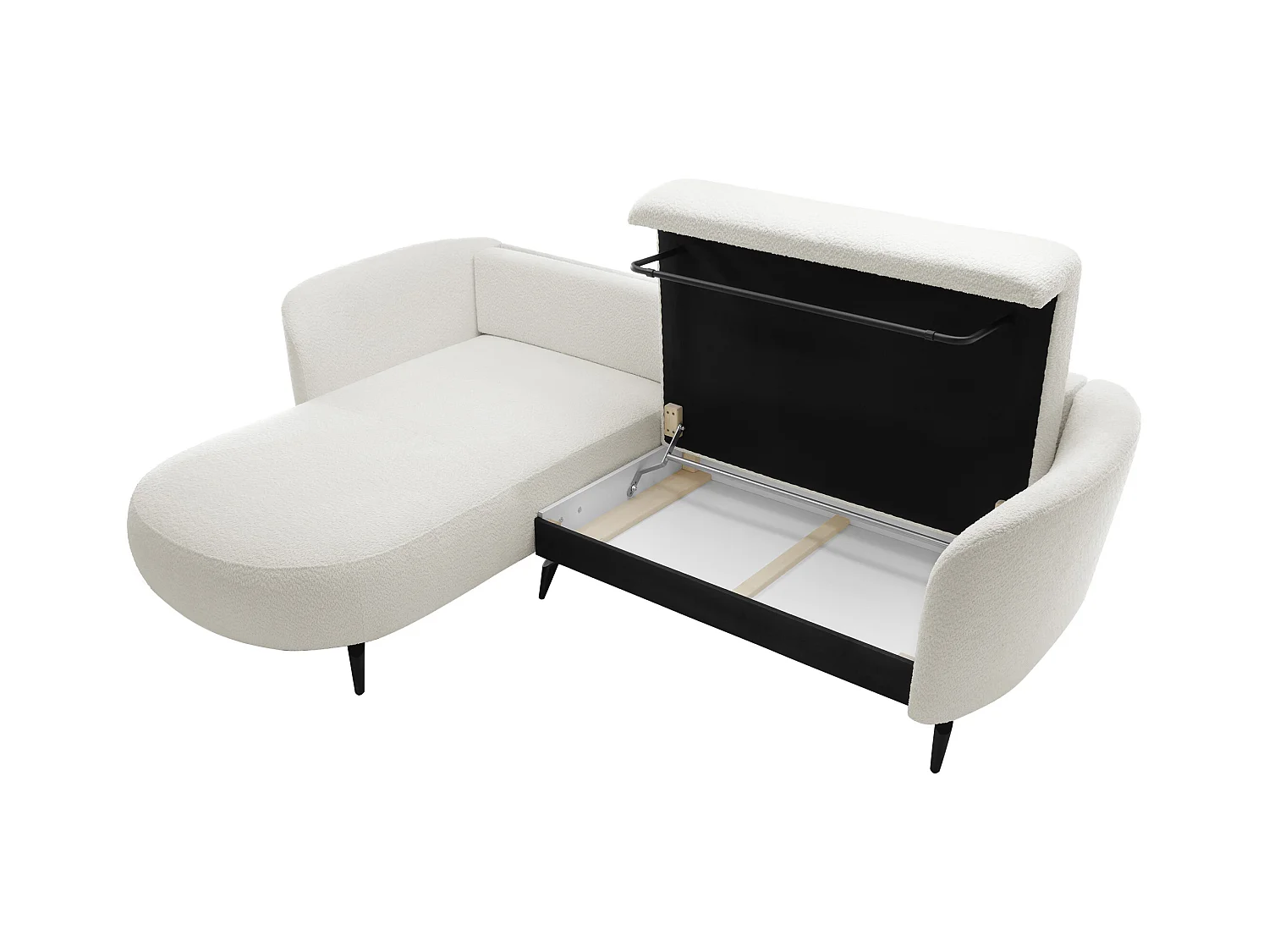 Sofá de canto esquerdo convertível tecido bouclé branco marfim - AREMIA