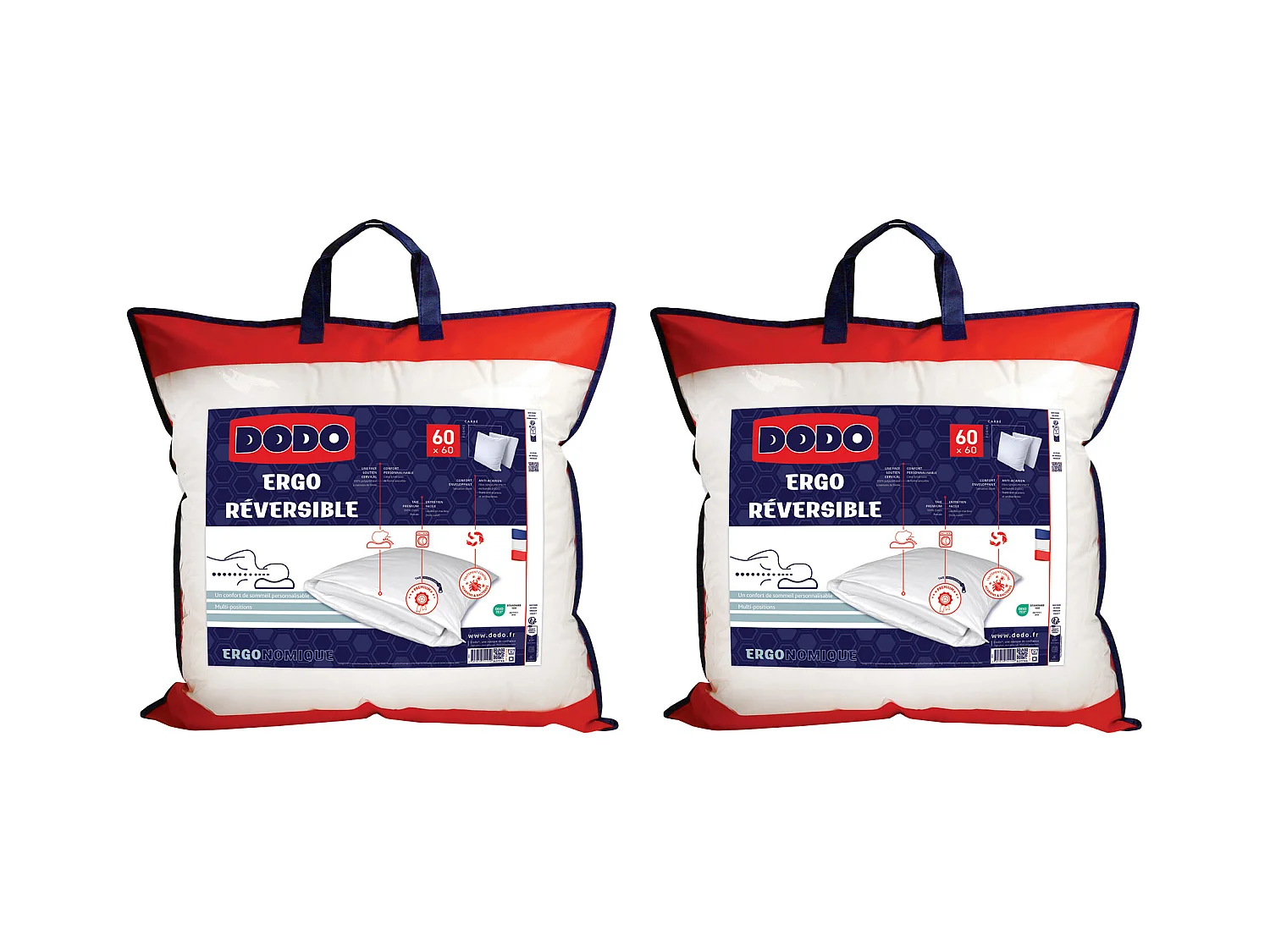 Anti-Milben-Kopfkissen DODO 2er-Set - ergonomisch - Memory Schaum - 60 x 60 cm - COEUR ADAPT