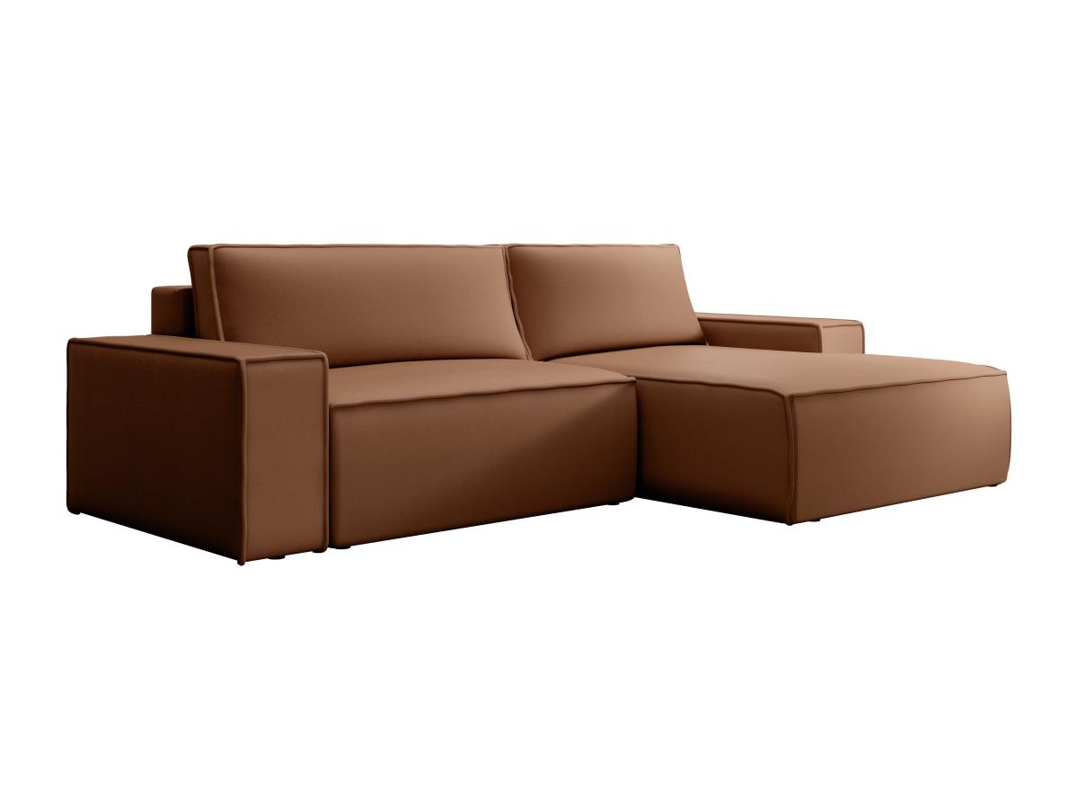 Ecksofa mit Schlaffunktion - Ecke rechts - Stoff - Leder-Optik - Braun - AM günstig online kaufen