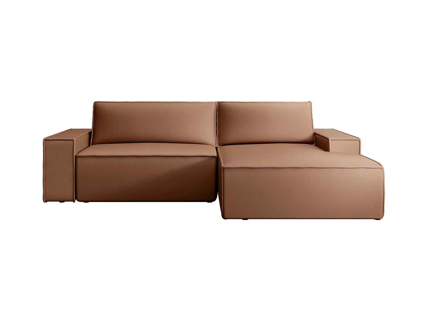 Hoekslaapbank met hoek rechts van bruine stof met leereffect AMELIA