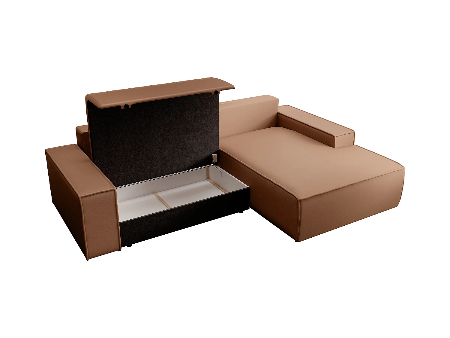 Hoekslaapbank met hoek rechts van bruine stof met leereffect AMELIA