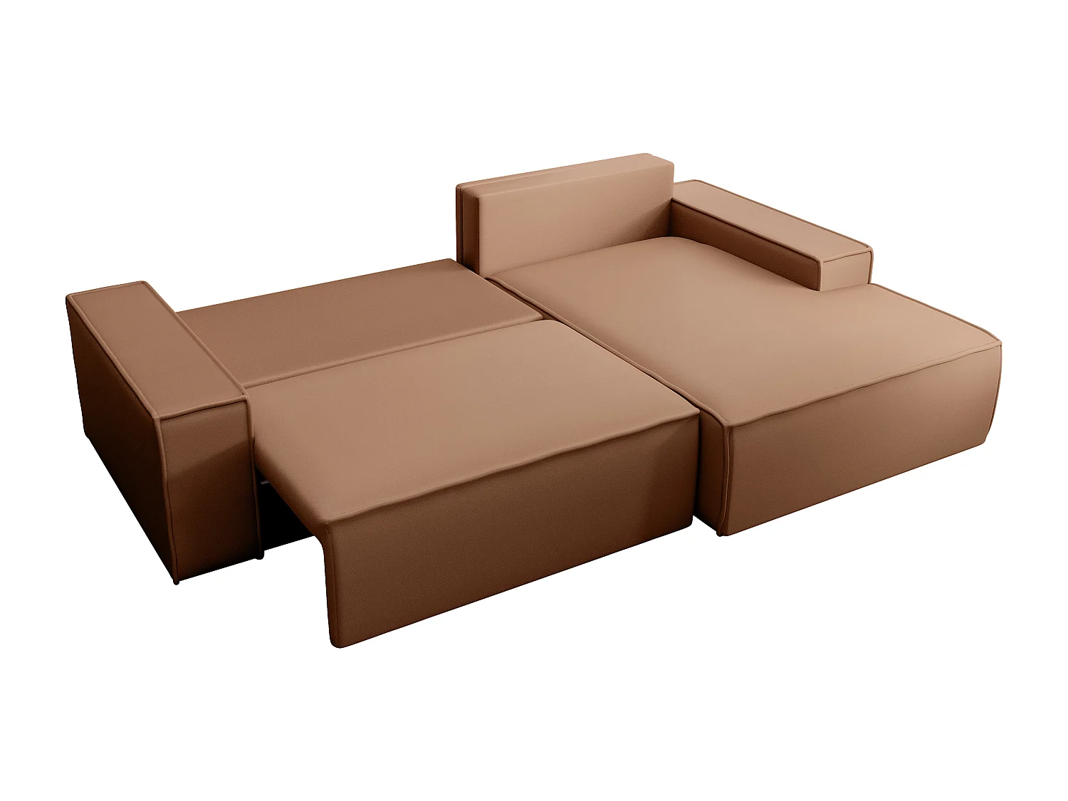 Hoekslaapbank met hoek rechts van bruine stof met leereffect AMELIA