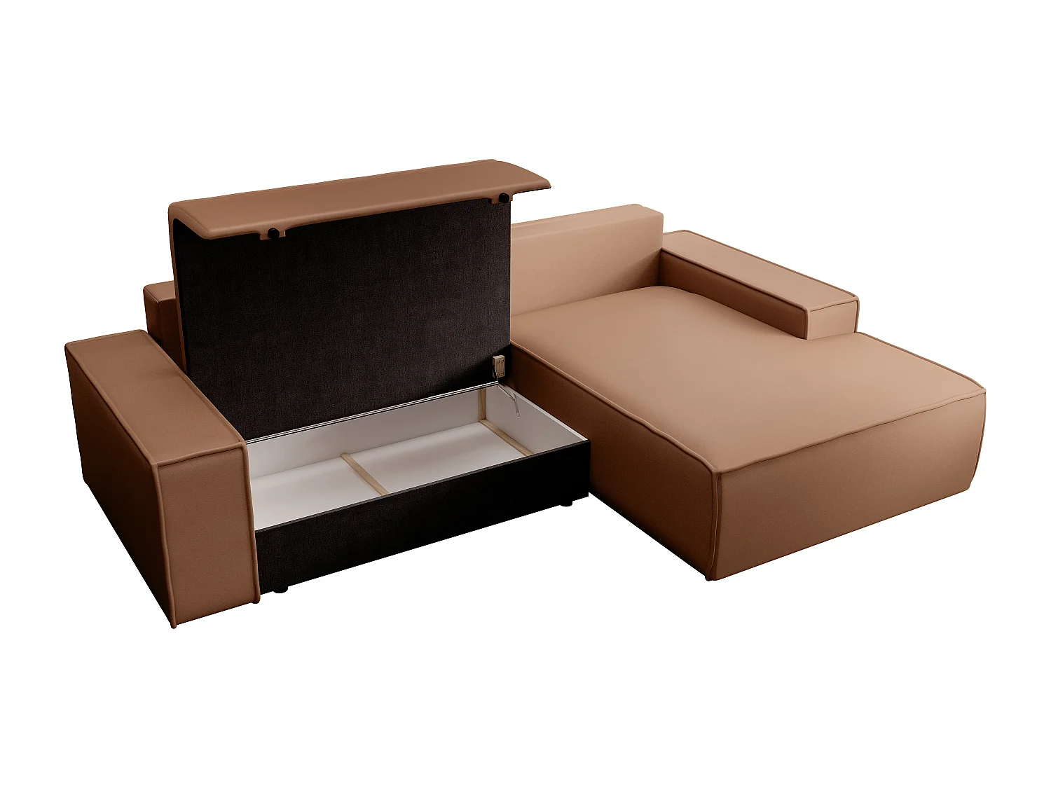 Hoekslaapbank met hoek rechts van bruine stof met leereffect AMELIA