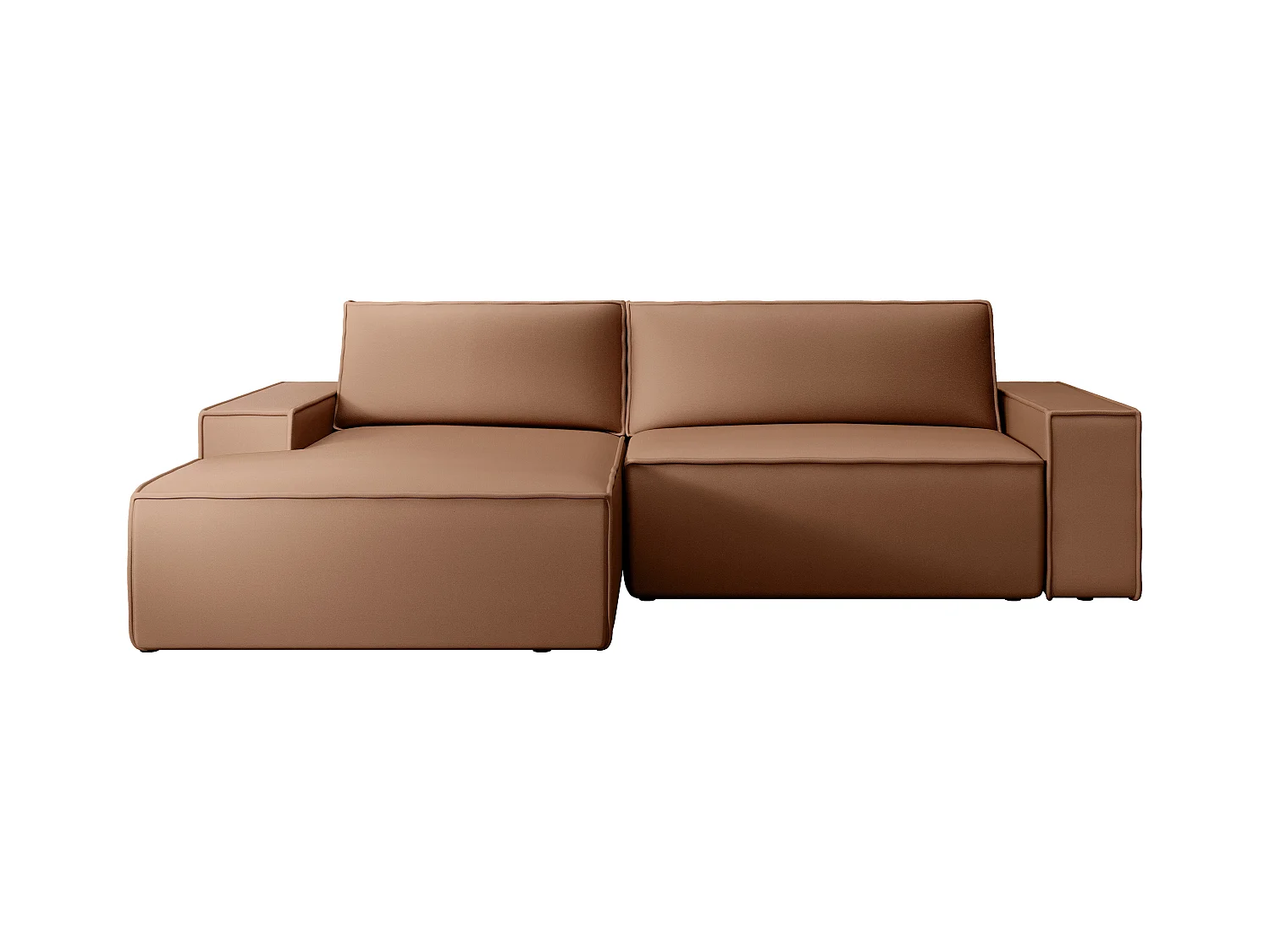 Canapé d'angle gauche convertible en tissu effet cuir marron AMELIA