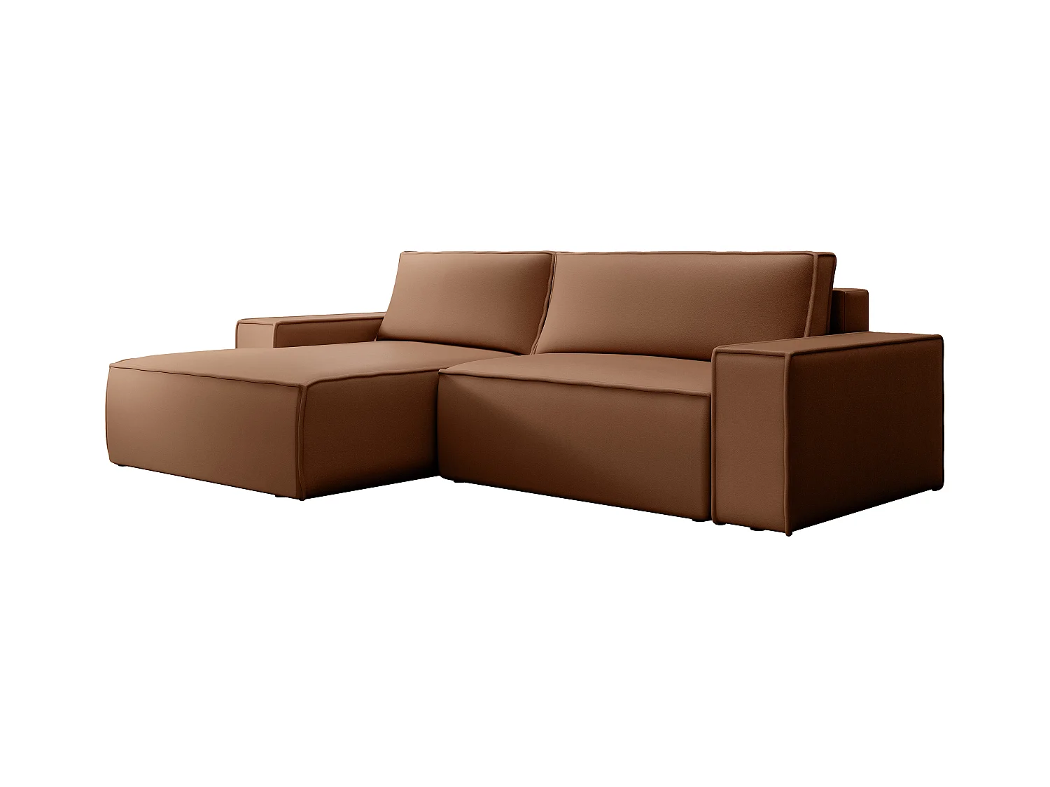 Canapé d'angle gauche convertible en tissu effet cuir marron AMELIA
