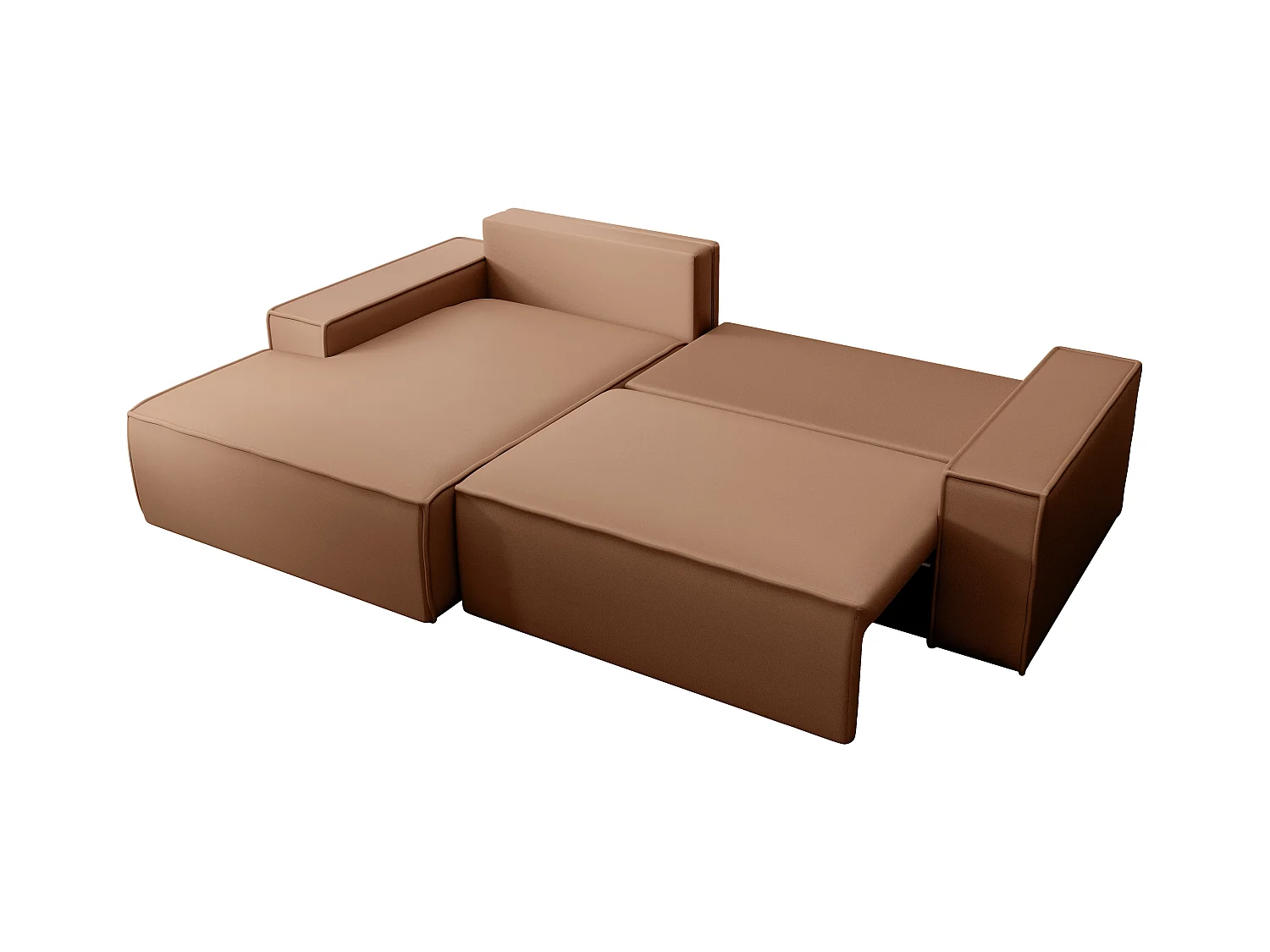 Canapé d'angle gauche convertible en tissu effet cuir marron AMELIA