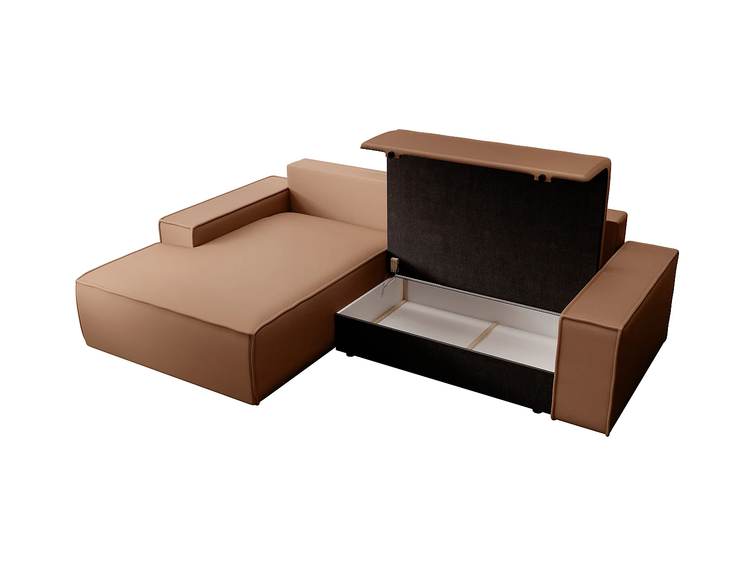 Canapé d'angle gauche convertible en tissu effet cuir marron AMELIA