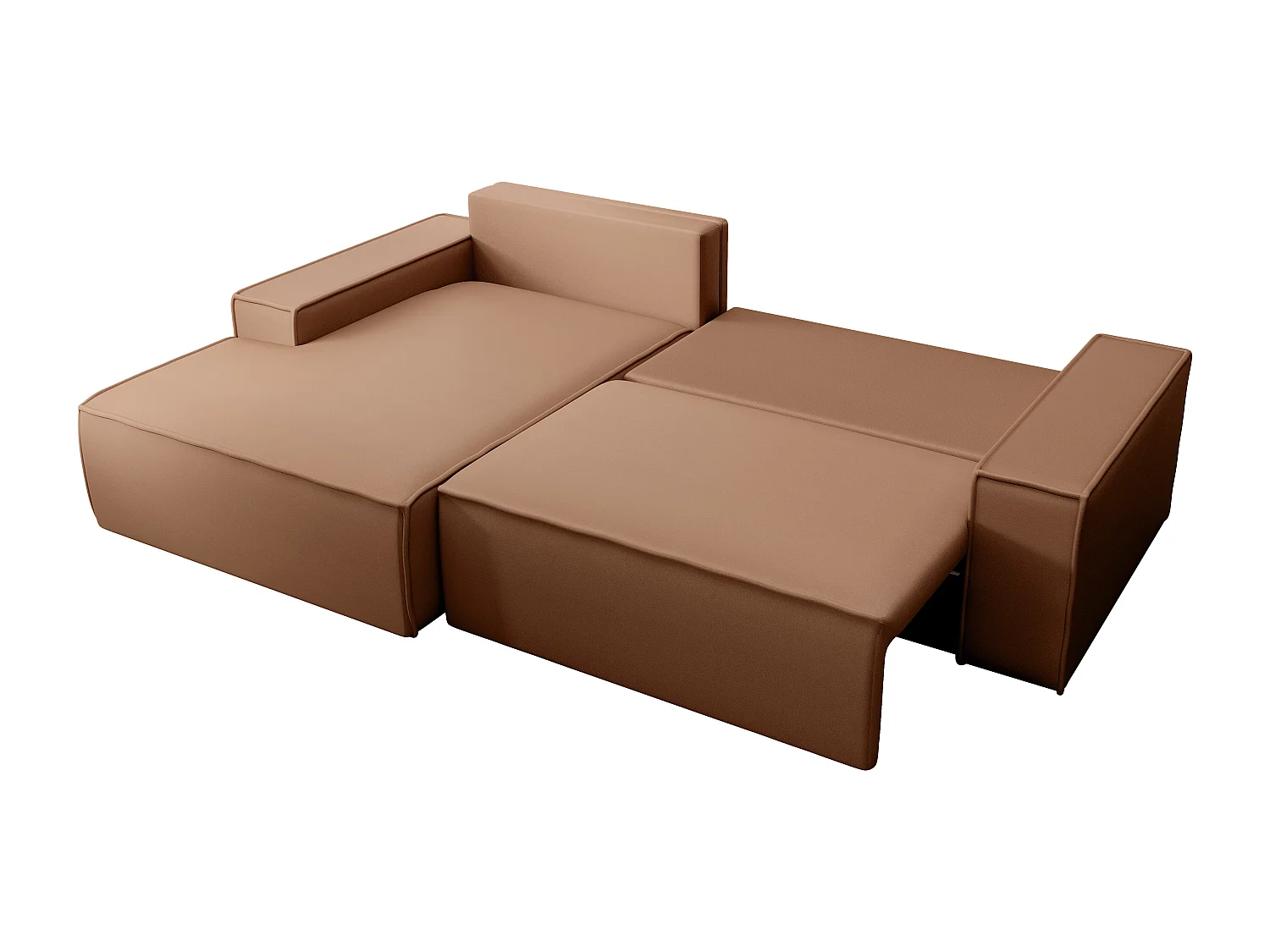 Canapé d'angle gauche convertible en tissu effet cuir marron AMELIA