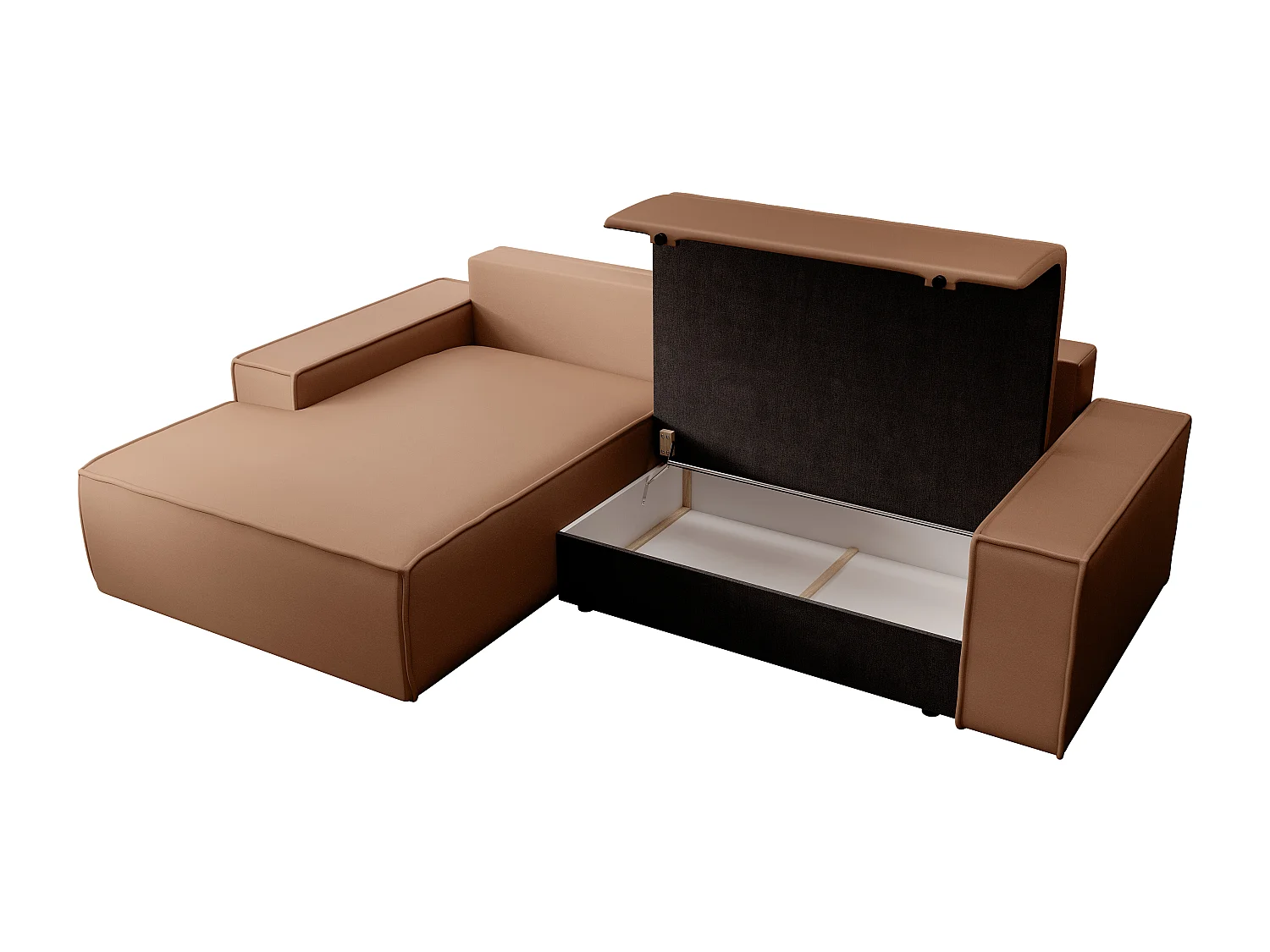 Canapé d'angle gauche convertible en tissu effet cuir marron AMELIA