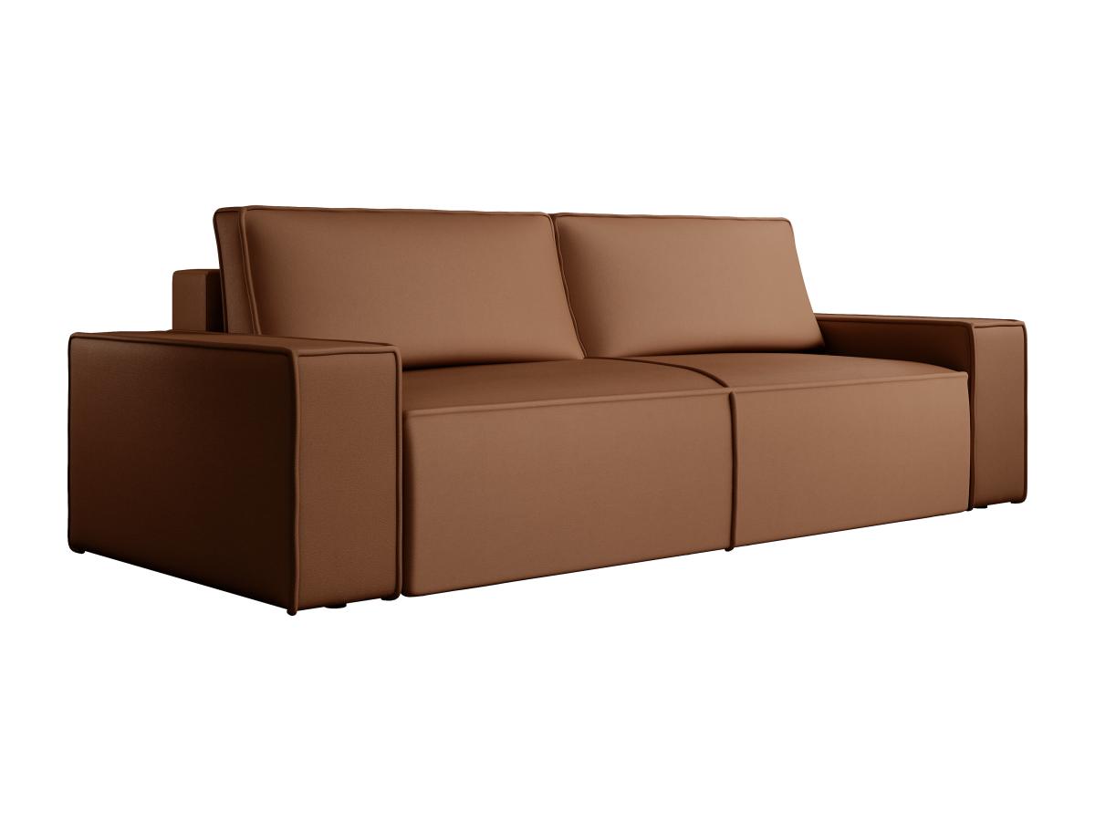 Sofa mit Schlaffunktion 4-Sitzer - Stoff - Leder-Optik - Braun - AMELIA günstig online kaufen