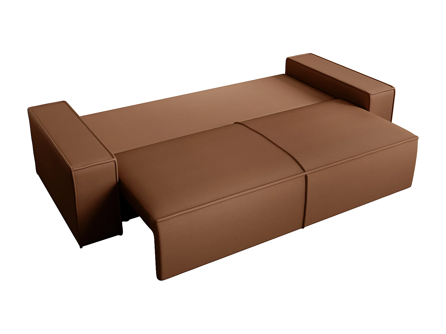 Vierzits-hoekslaapbank van bruine stof met leereffect AMELIA