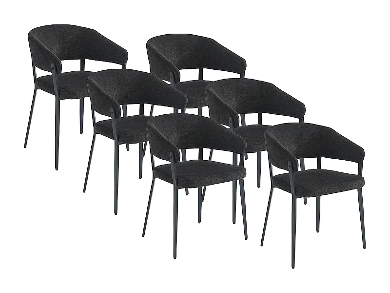 Lot de 6 chaises avec accoudoirs en tissu et métal - Noir - AVRELA