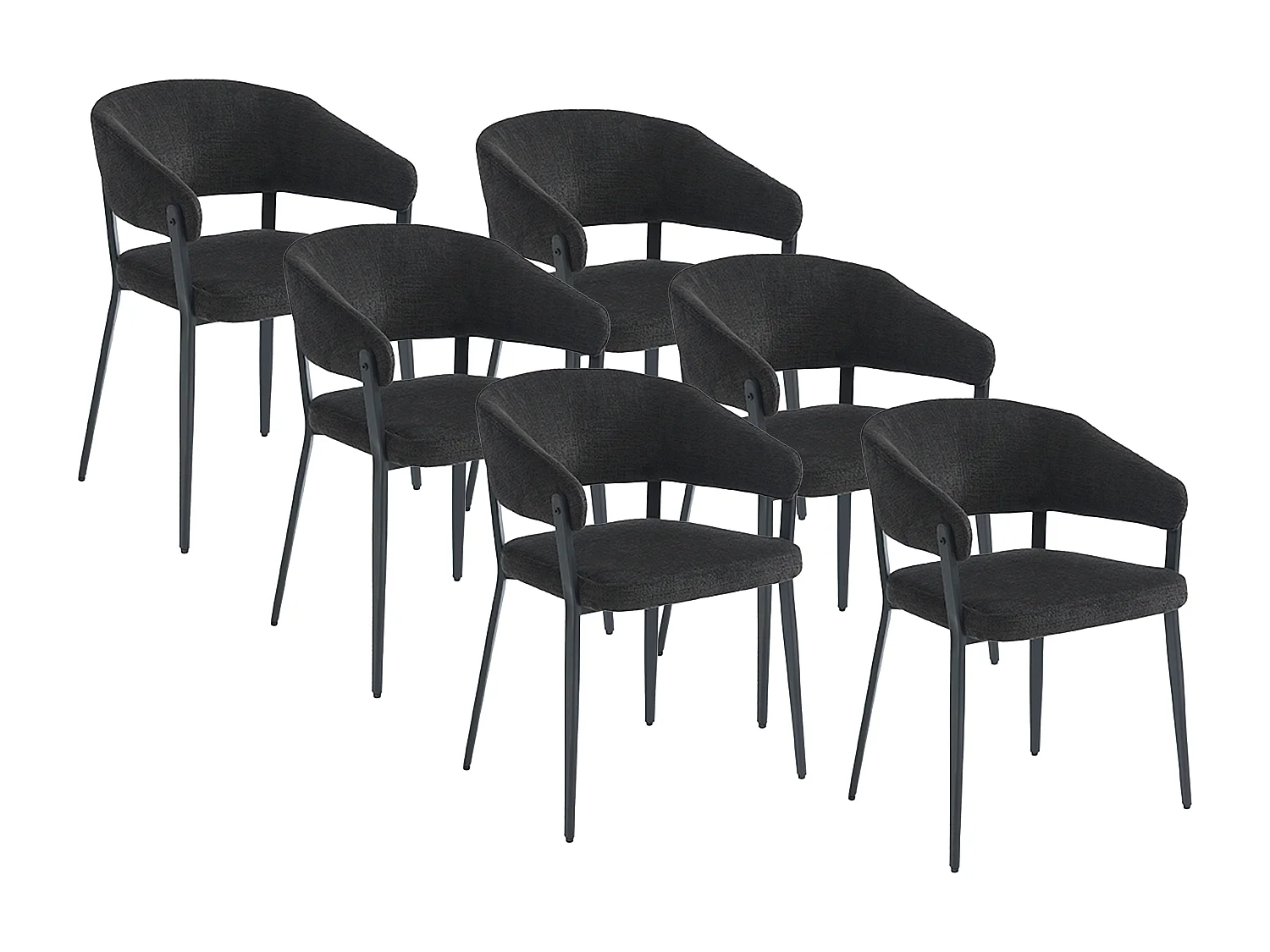 Lot de 6 chaises avec accoudoirs en tissu et métal - Noir - AVRELA
