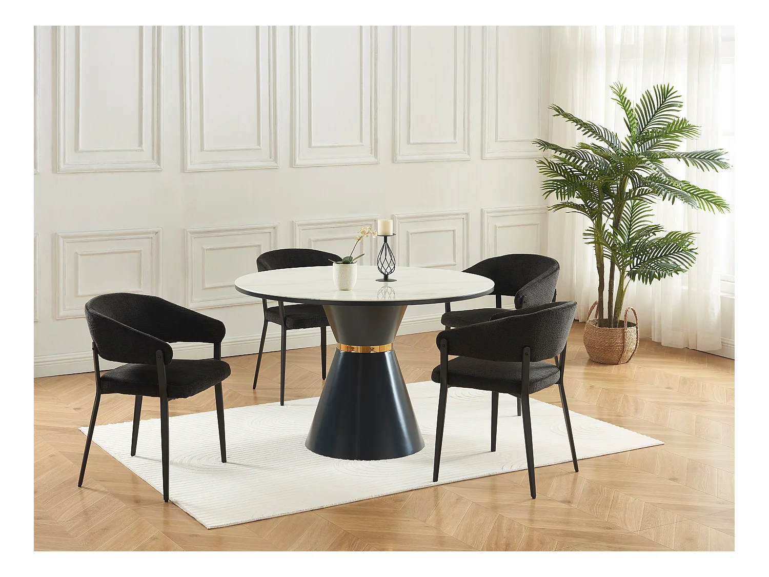 Lot de 6 chaises avec accoudoirs en tissu et métal - Noir - AVRELA