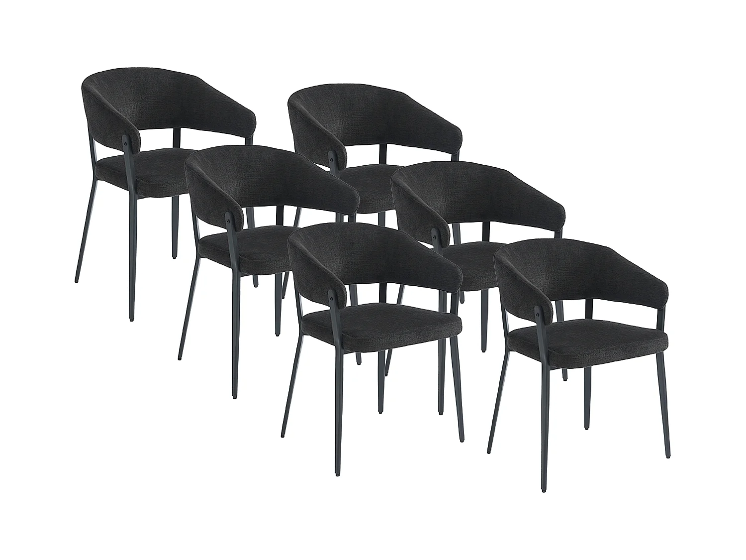 Lot de 6 chaises avec accoudoirs en tissu et métal - Noir - AVRELA