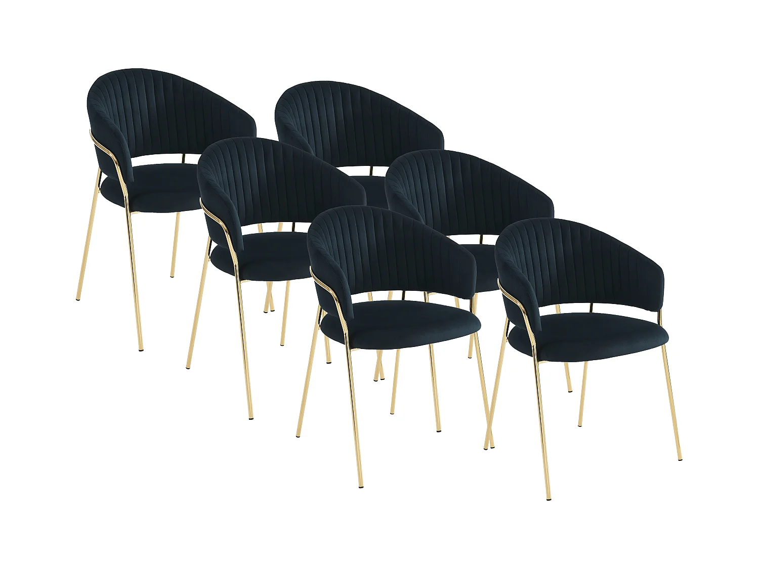 Set van 6 stoelen in fluweel en goudkleurig metaal - Zwart - MADOLIA van Pascal MORABITO