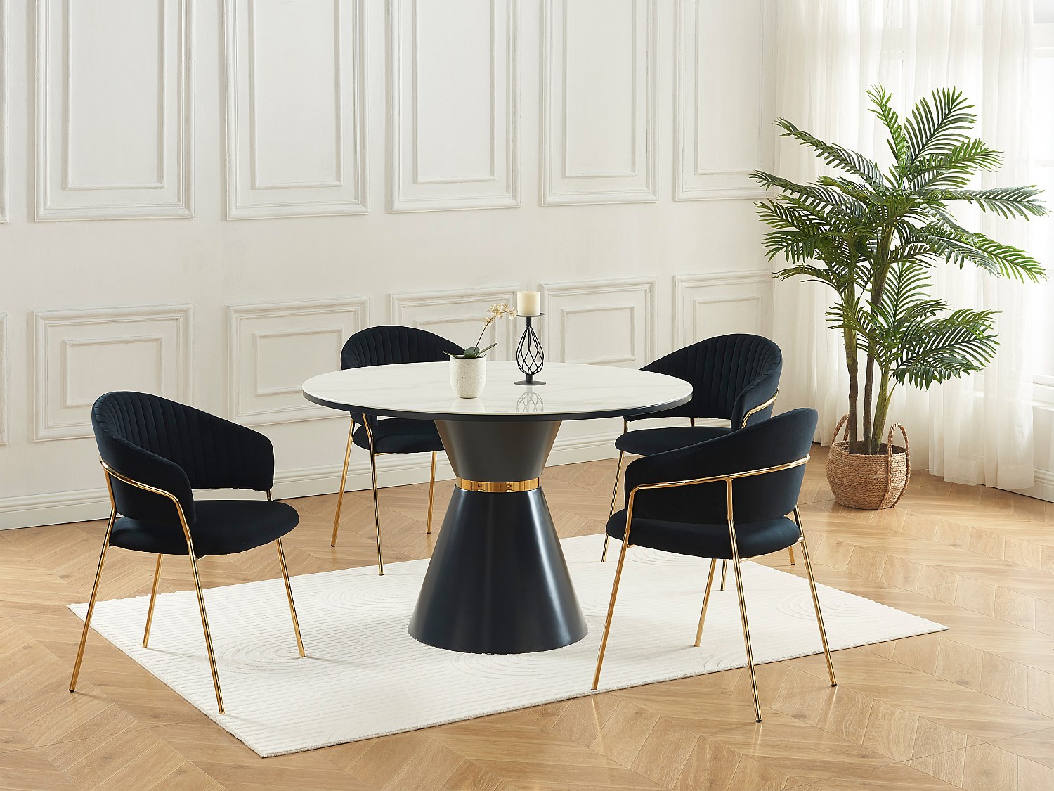 Vente-unique Stuhl 6er-Set - Samt & Goldfarbenes Metall - Schwarz - Madolia Von Pascal Morabito