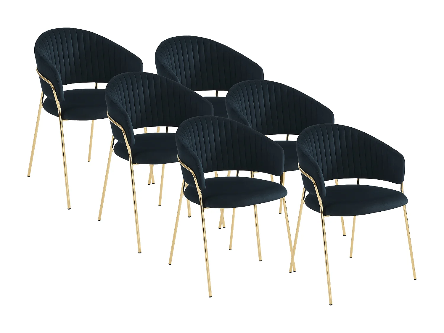 Lot de 6 chaises en velours et métal doré - Noir - MADOLIA de Pascal MORABITO