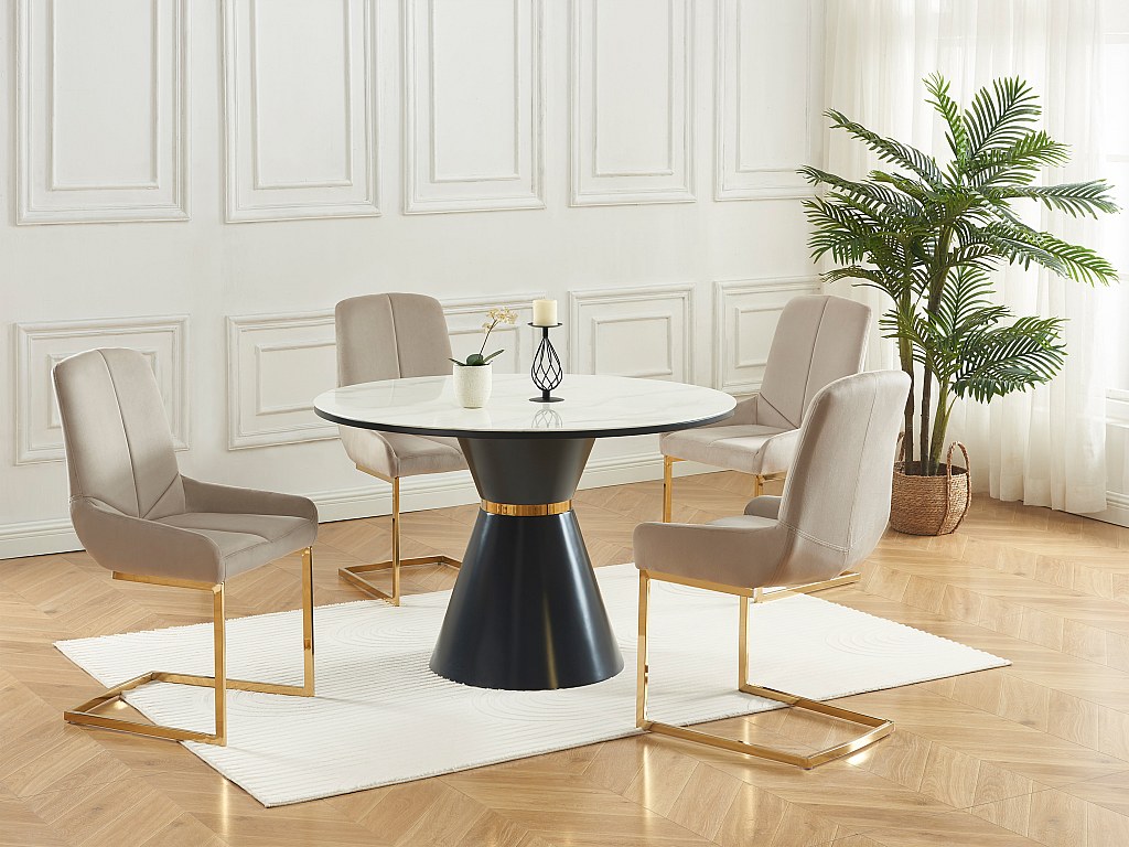 Stuhl 6er-Set - Samt & goldfarbenes Metall - Beige - BERLONA