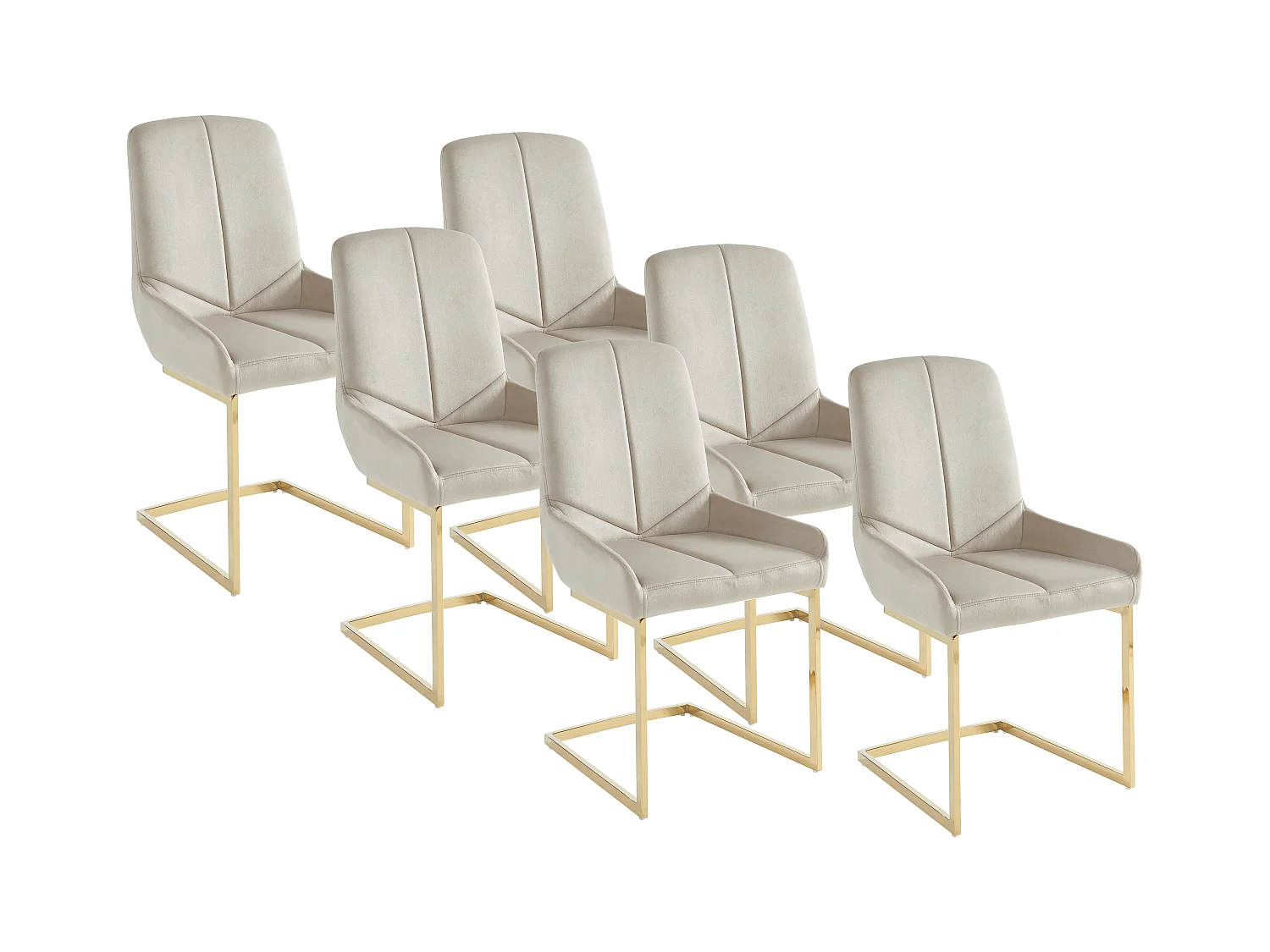 Lot de 6 chaises en velours et métal doré - Beige - BERLONA