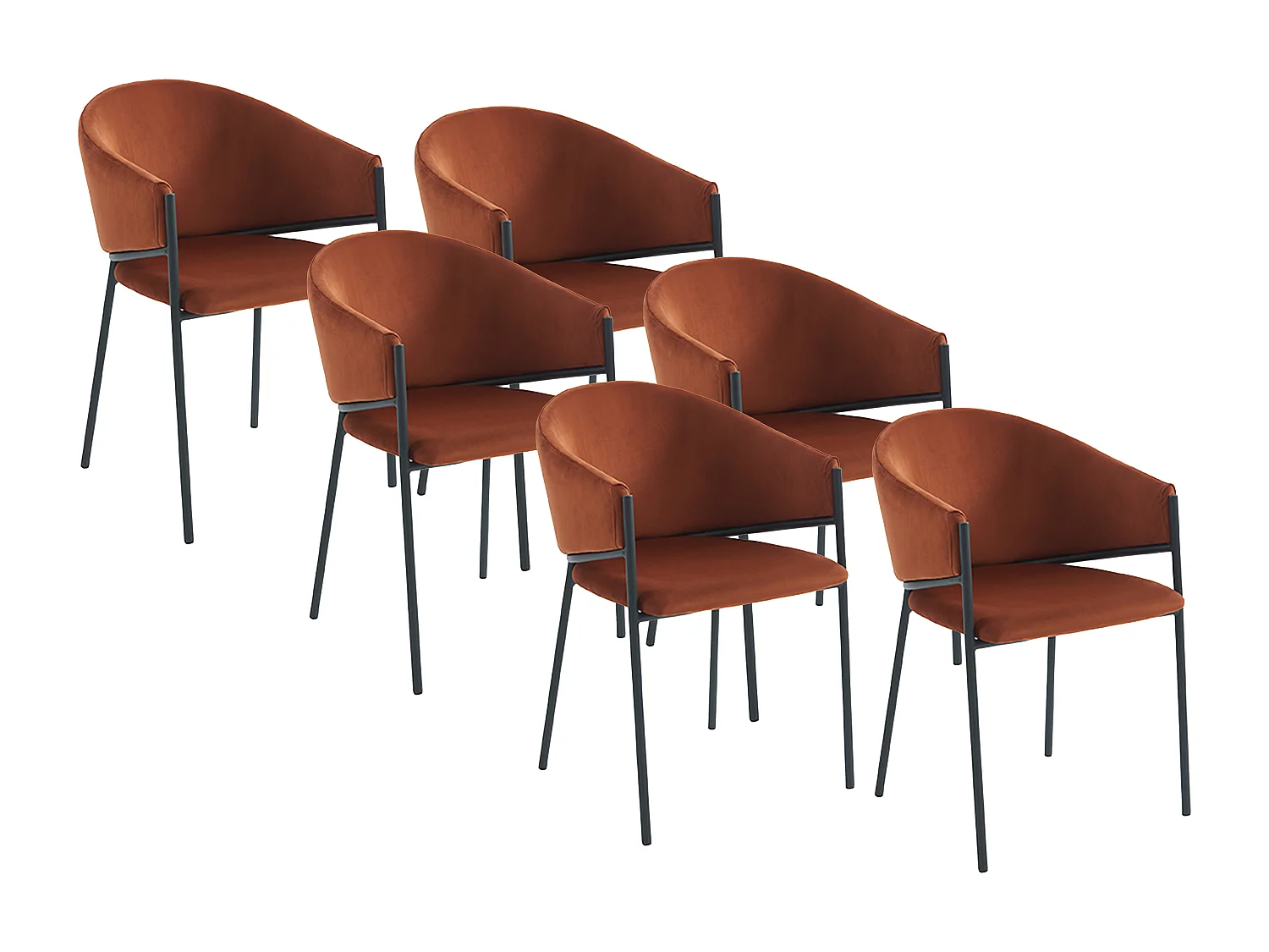 Set van 6 stoelen met armleuningen in fluweel en zwart metaal - Terracotta - ORDIDA van Pascal MORABITO